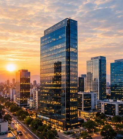 Torre de oficinas al atardecer